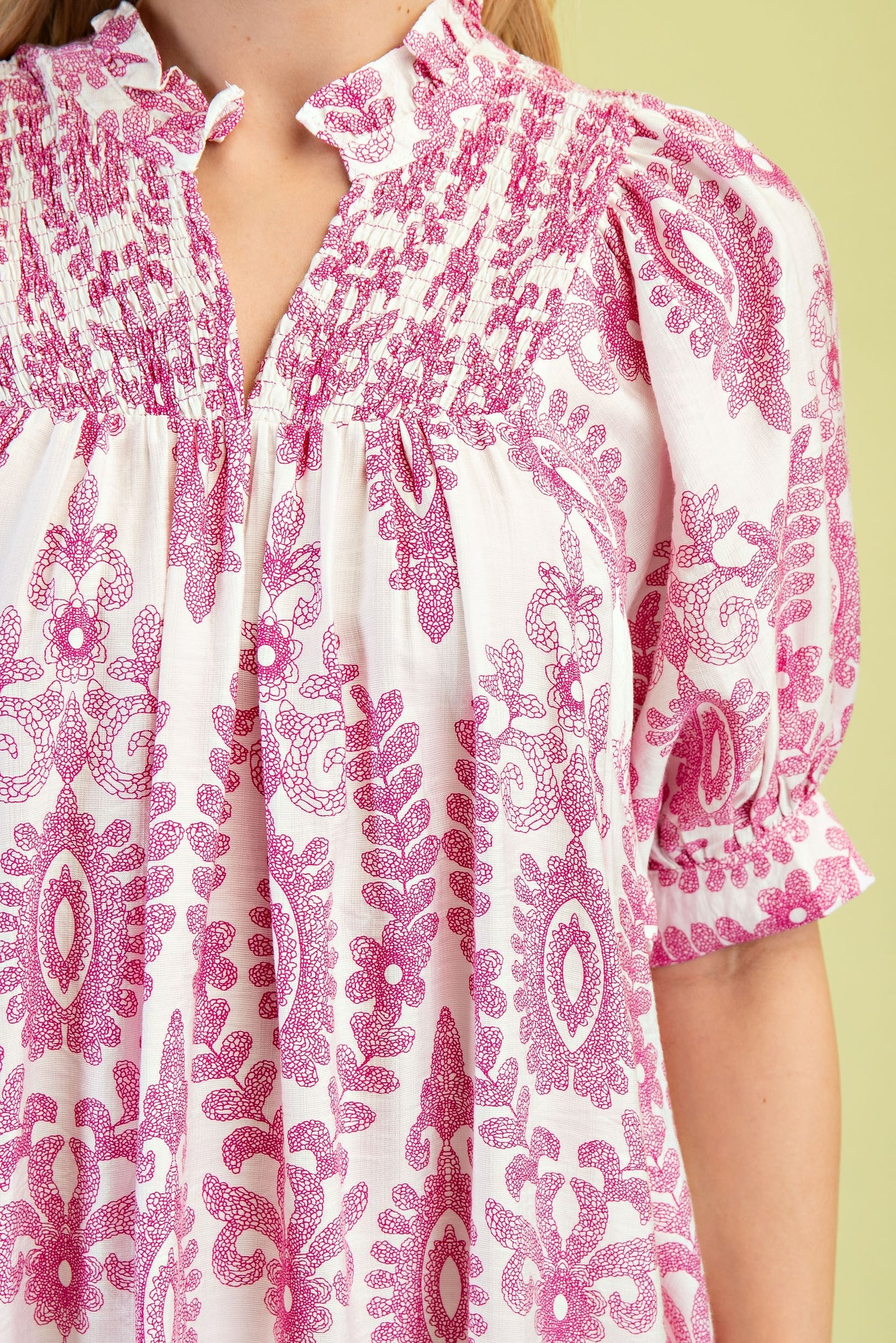 Puff Sleeve Mini Dress Fuchsia