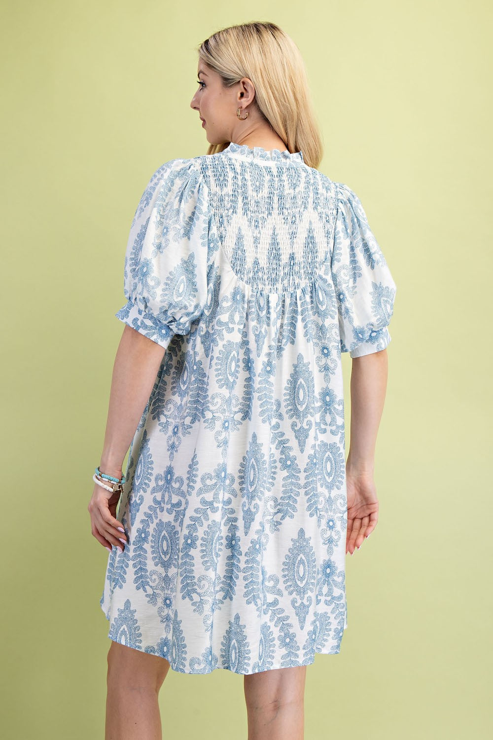 Puff Sleeve Mini Dress Blue