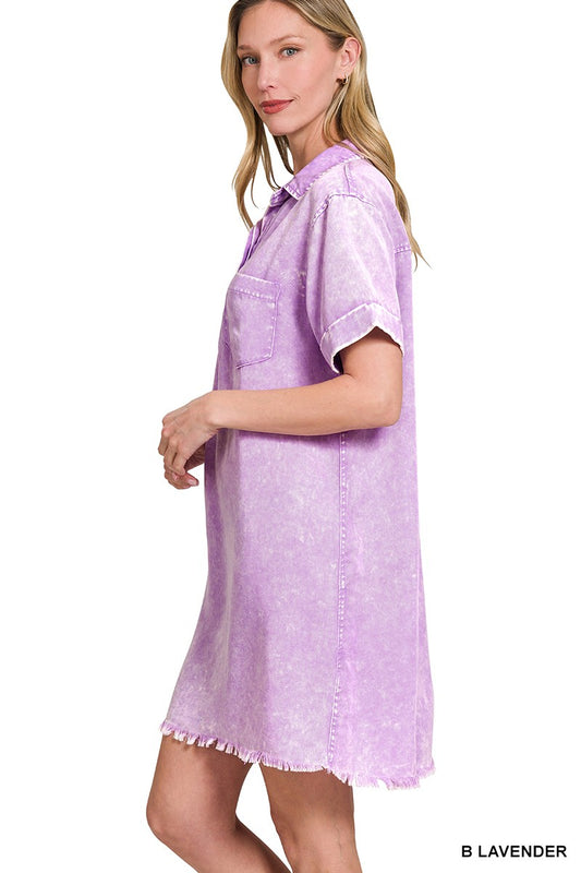 Tencel Mineral Washed Collared Shirts Dress