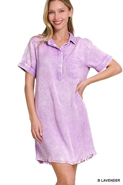 Tencel Mineral Washed Collared Shirts Dress