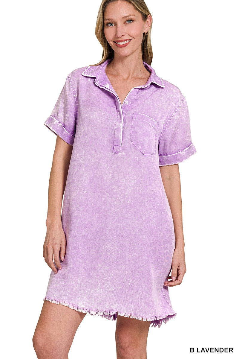 Tencel Mineral Washed Collared Shirts Dress