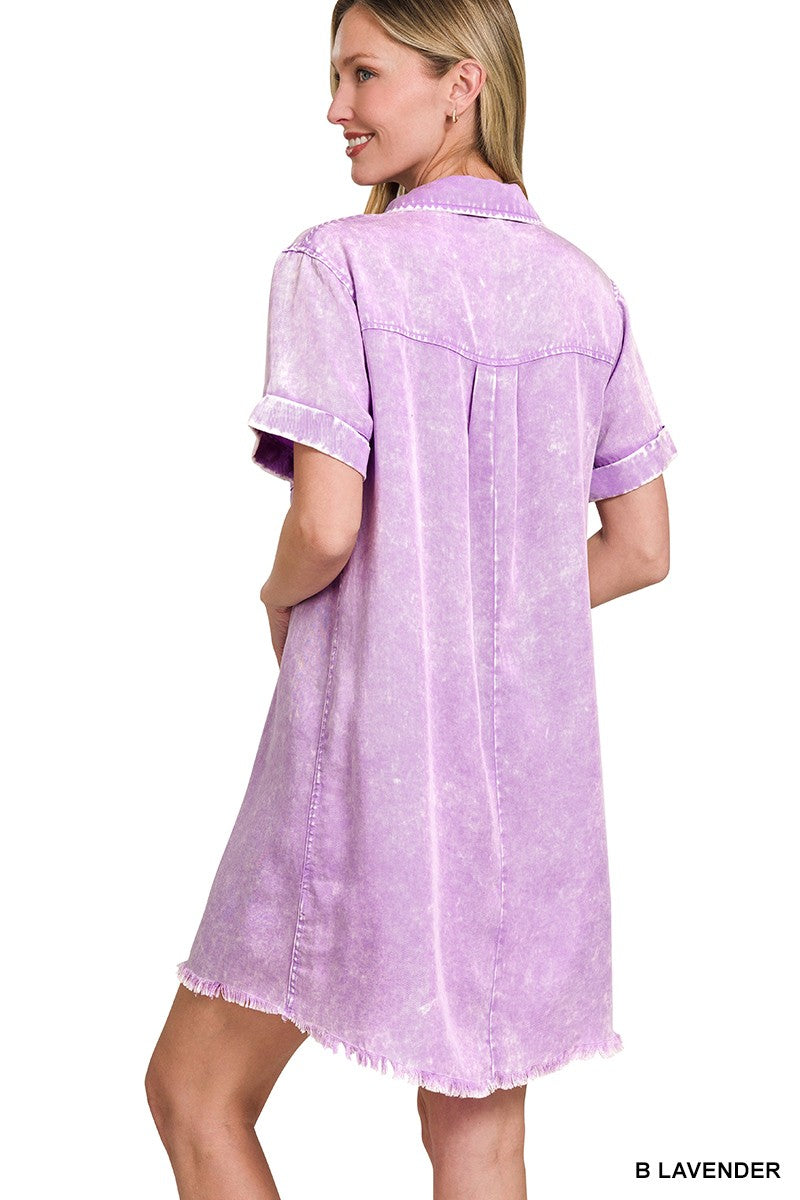 Tencel Mineral Washed Collared Shirts Dress