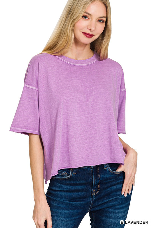 Pigment Dye & Enzyme Washed Oversized Crop Box Tee Lavender