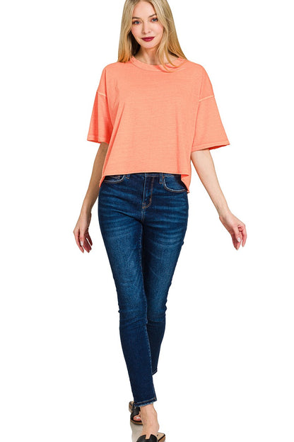 Pigment Dye & Enzyme Washed Oversized Crop Box Tee Coral