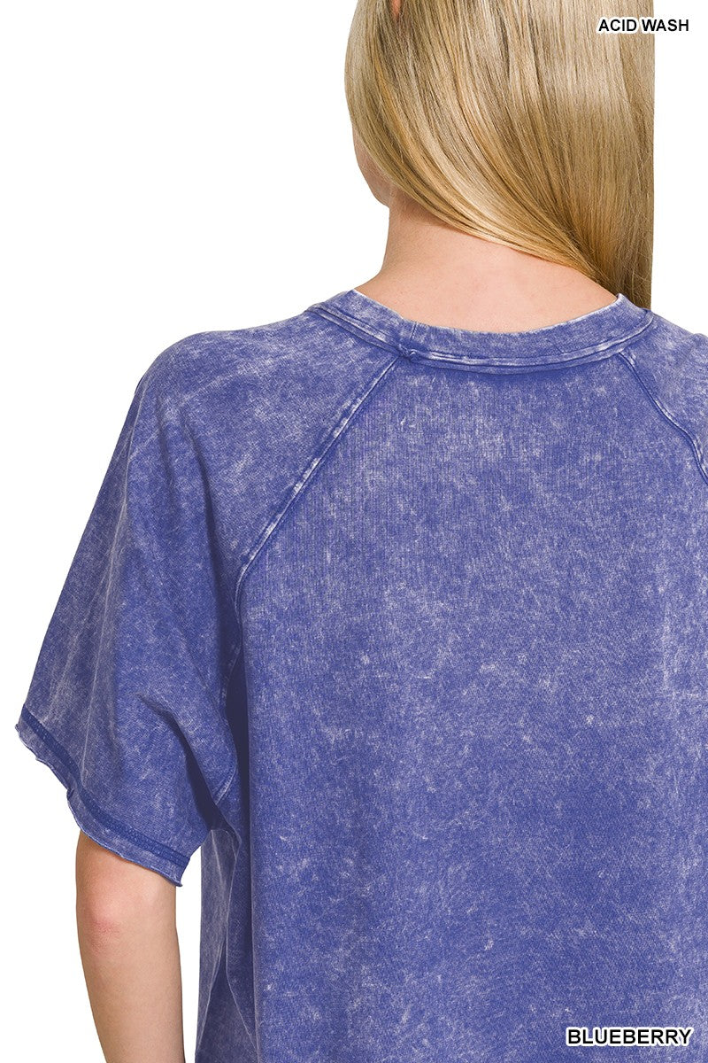Acid Washed Round Neck Crop Tee Blue