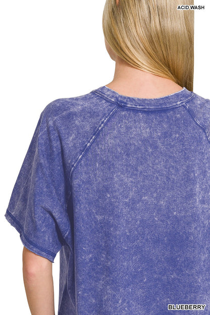 Acid Washed Round Neck Crop Tee Blue
