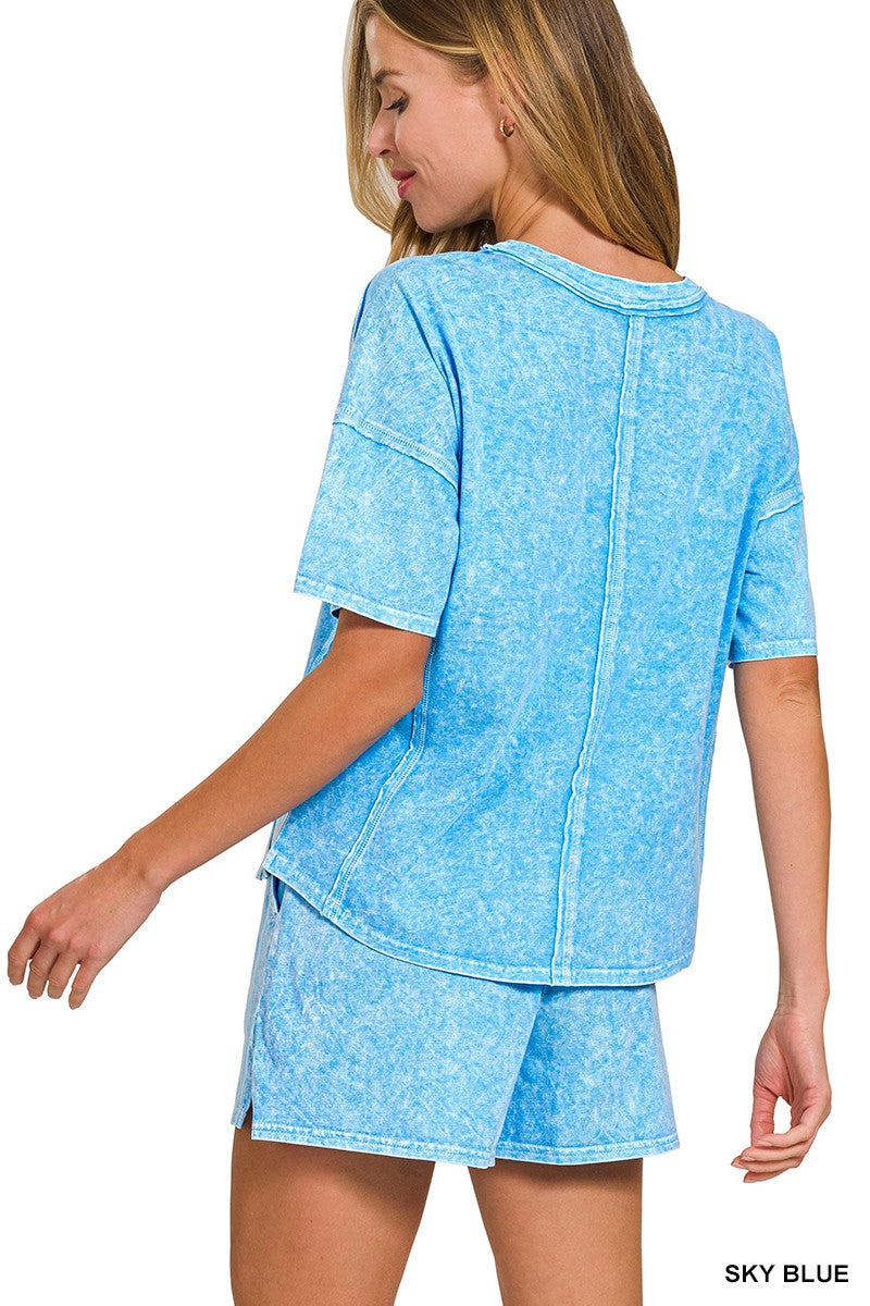 Halo Snow Washed Short Sleeve Tee & Shorts Set - Blue