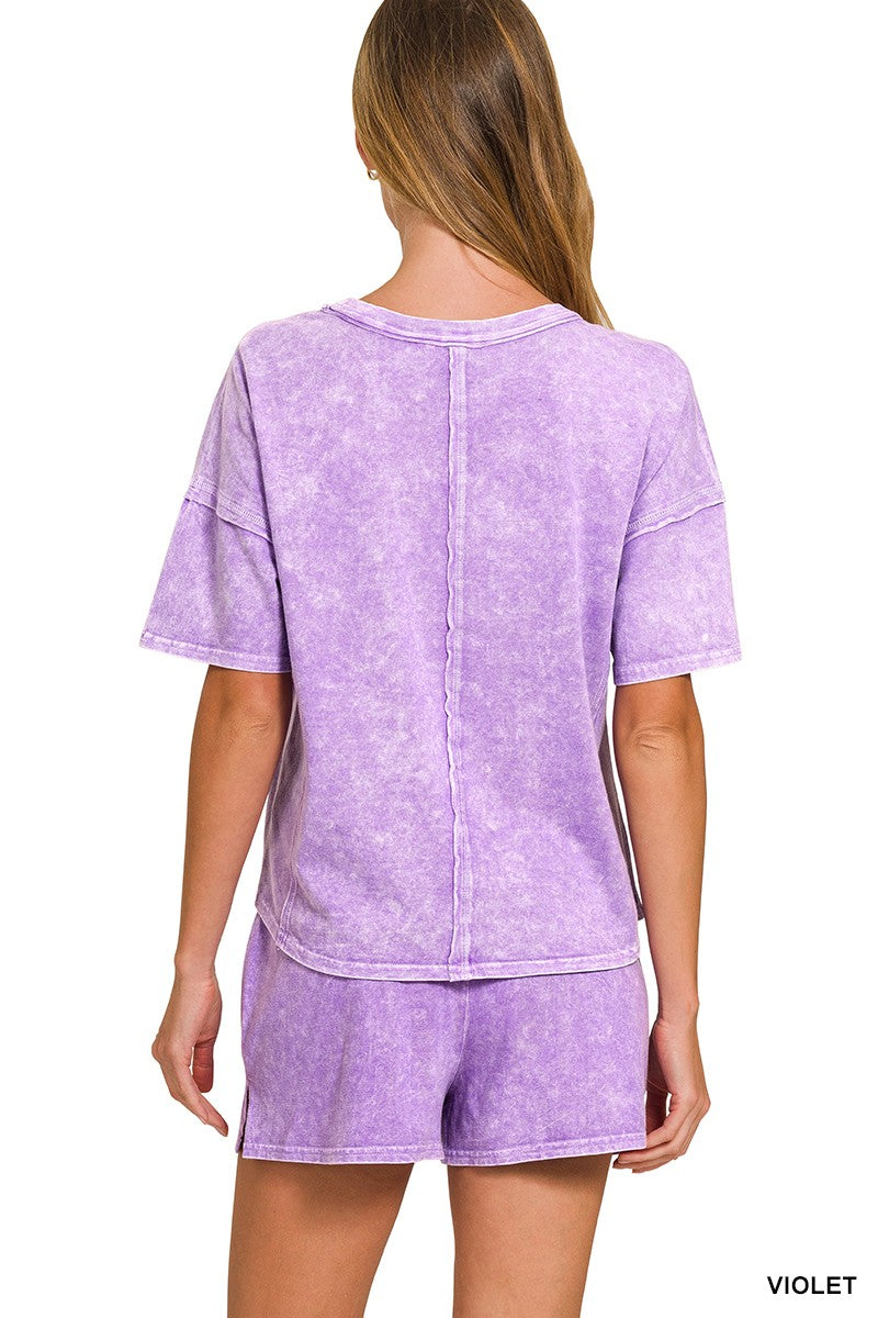 Halo Snow Washed Short Sleeve Tee & Shorts Set - Violet