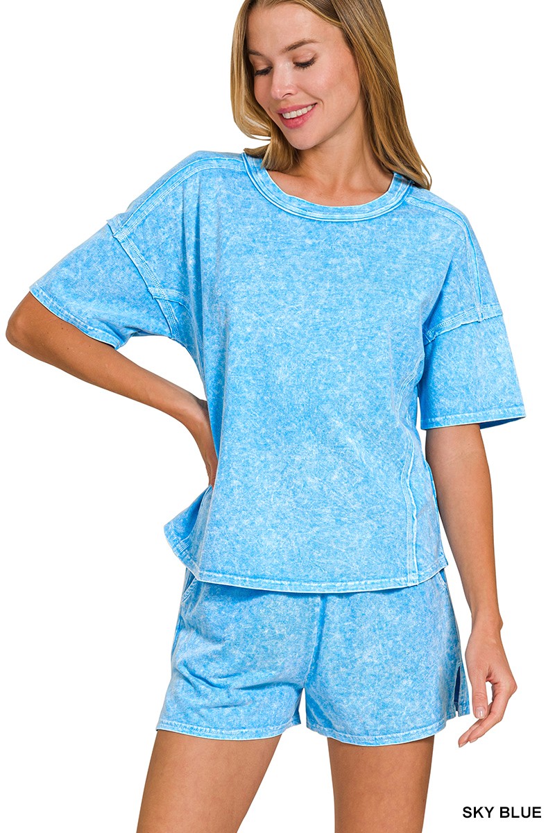 Halo Snow Washed Short Sleeve Tee & Shorts Set - Blue