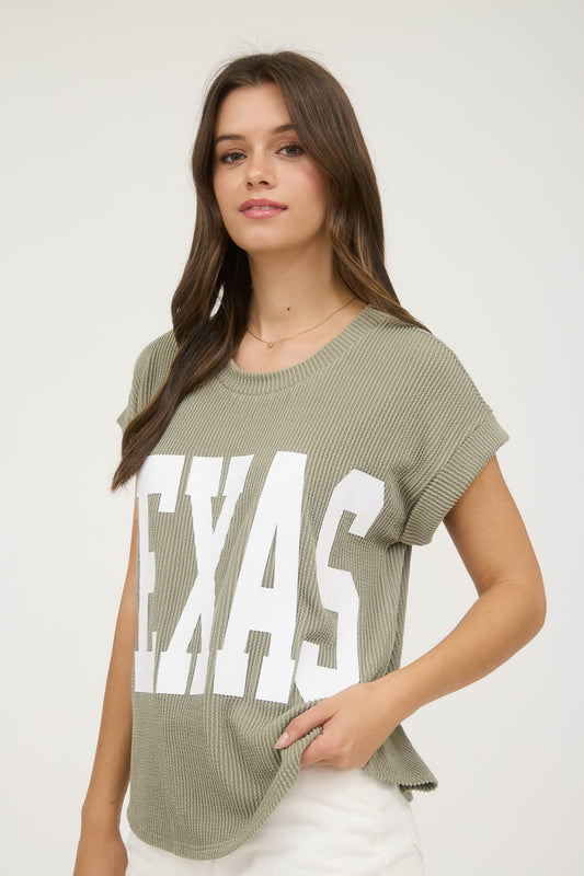Texas Short Sleeve Sweater Knit T-shirt Olive