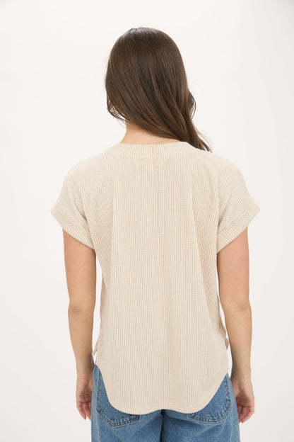 Texas Short Sleeve Sweater Knit T-shirt Cream