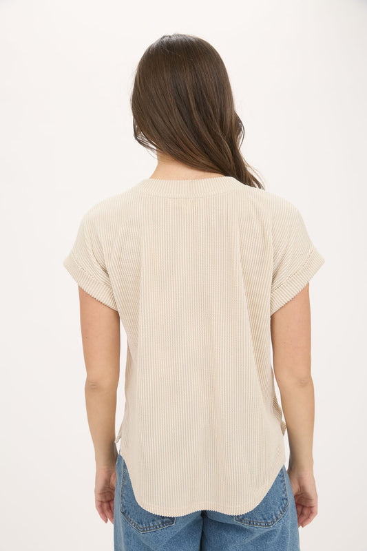 Texas Short Sleeve Sweater Knit T-shirt Cream