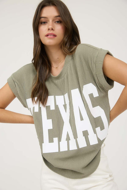 Texas Short Sleeve Sweater Knit T-shirt Olive