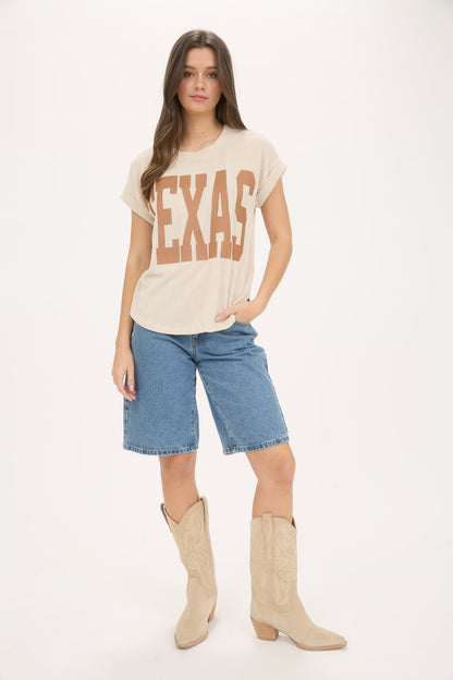Texas Short Sleeve Sweater Knit T-shirt Cream