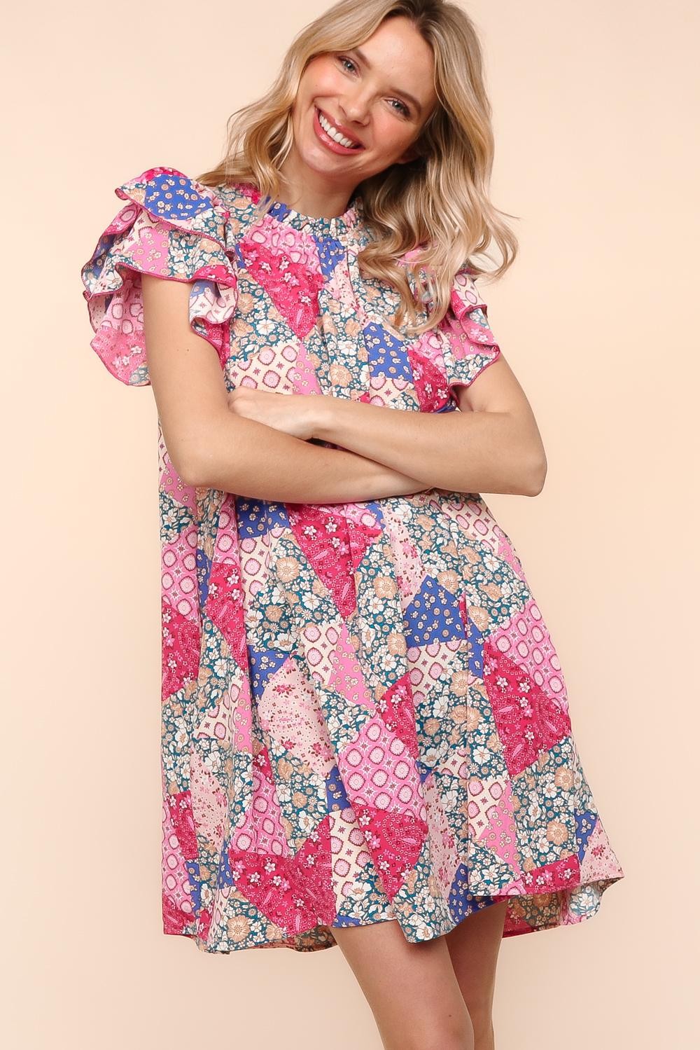 Tunic Knee Length Patchwork Print Spring Dress