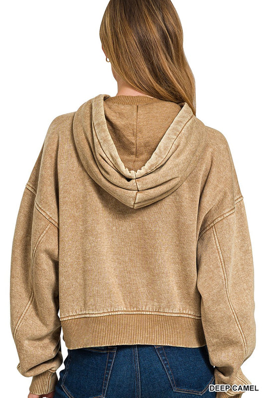 Acid Wash Fleece Hoodie Deep Camel (PREORDER)