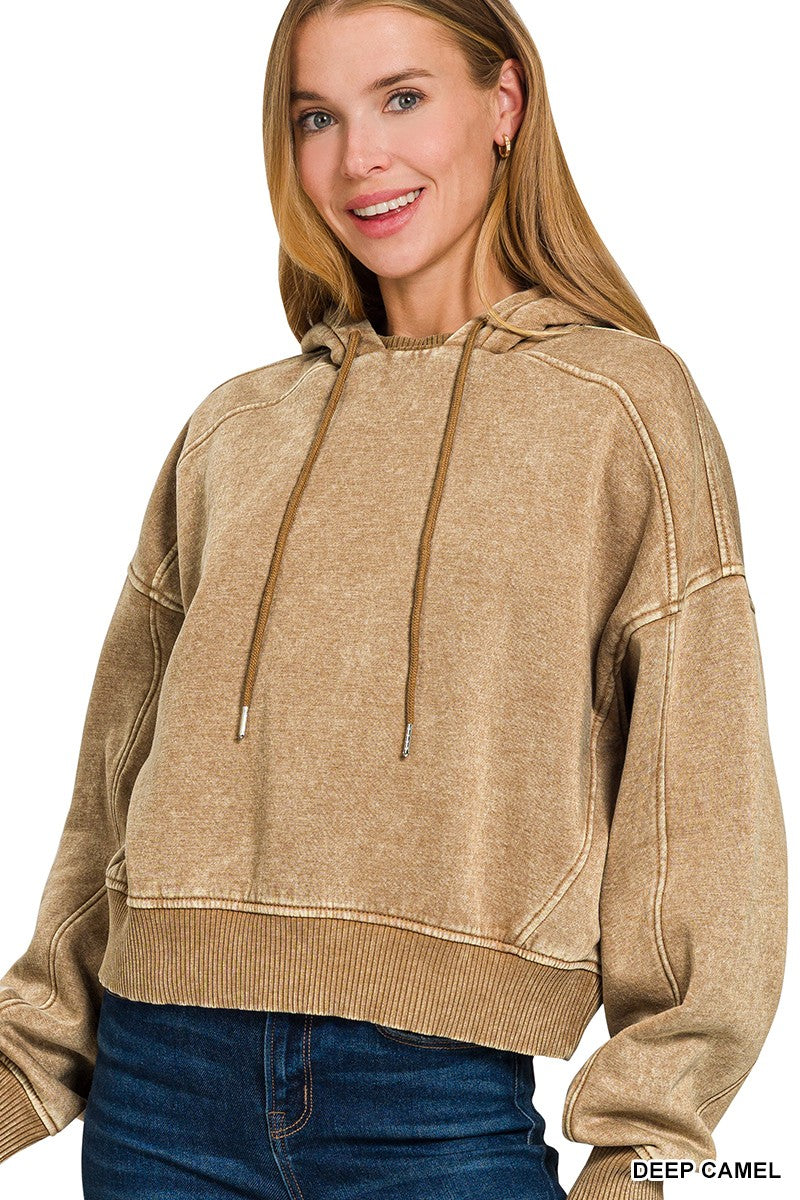 Acid Wash Fleece Hoodie Deep Camel (PREORDER)