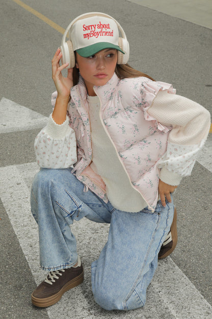 Front Bow Ruffle Sleeve Puffer Vest PREORDER