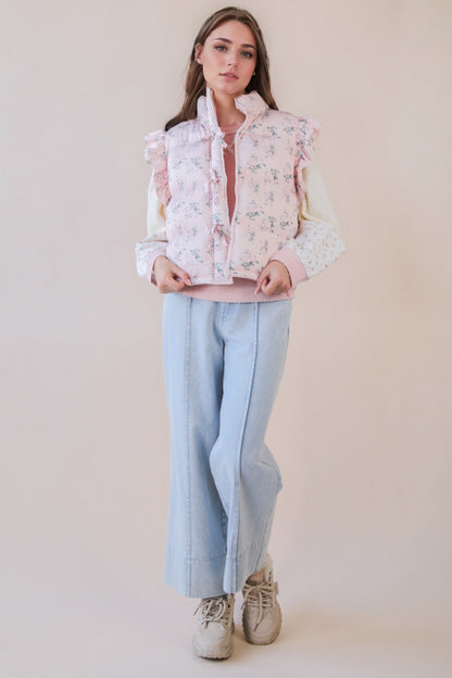 Front Bow Ruffle Sleeve Puffer Vest PREORDER