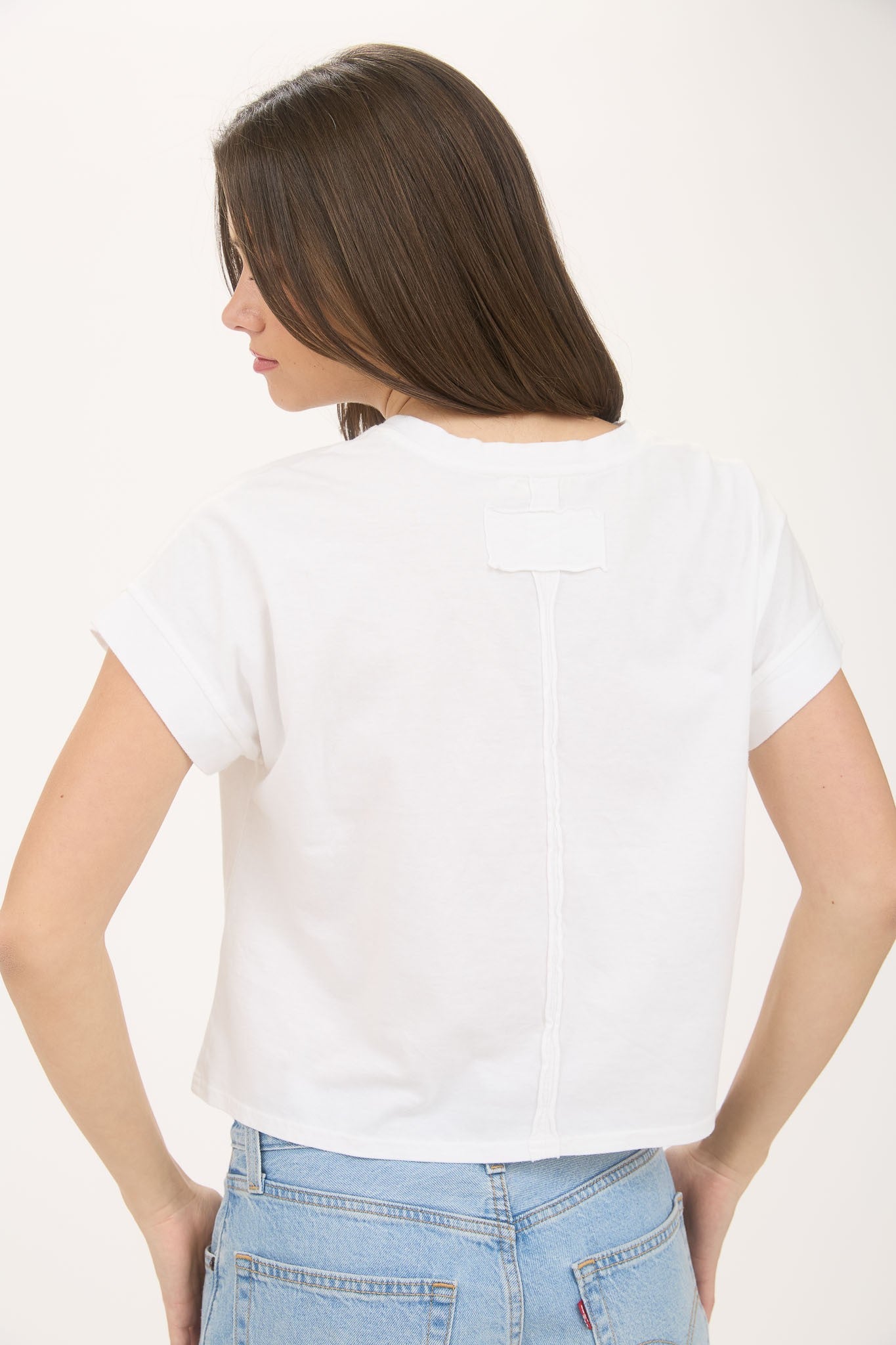 Washed Extended Shoulder Short Sleeve Knit Top White