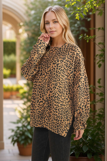 Long Sleeve Round Neck Animal Urban Rib Top (PREORDER)