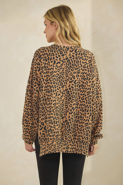Long Sleeve Round Neck Animal Urban Rib Top (PREORDER)