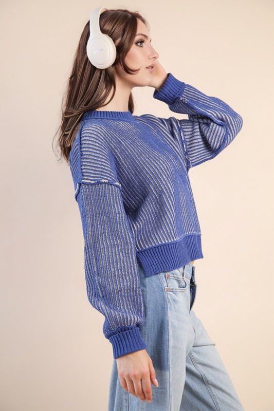 Two Tone Striped Casual Stripe Sweater Top