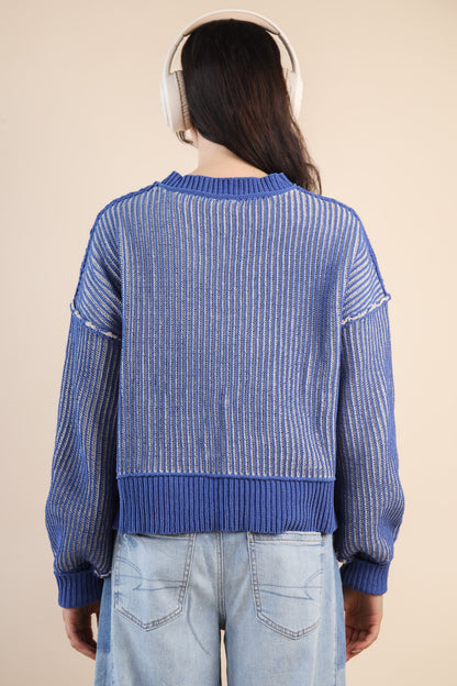 Two Tone Striped Casual Stripe Sweater Top