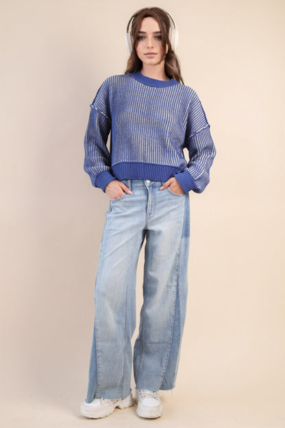Two Tone Striped Casual Stripe Sweater Top