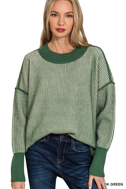 Exposed Seam Two Tone Sweater Dk Green