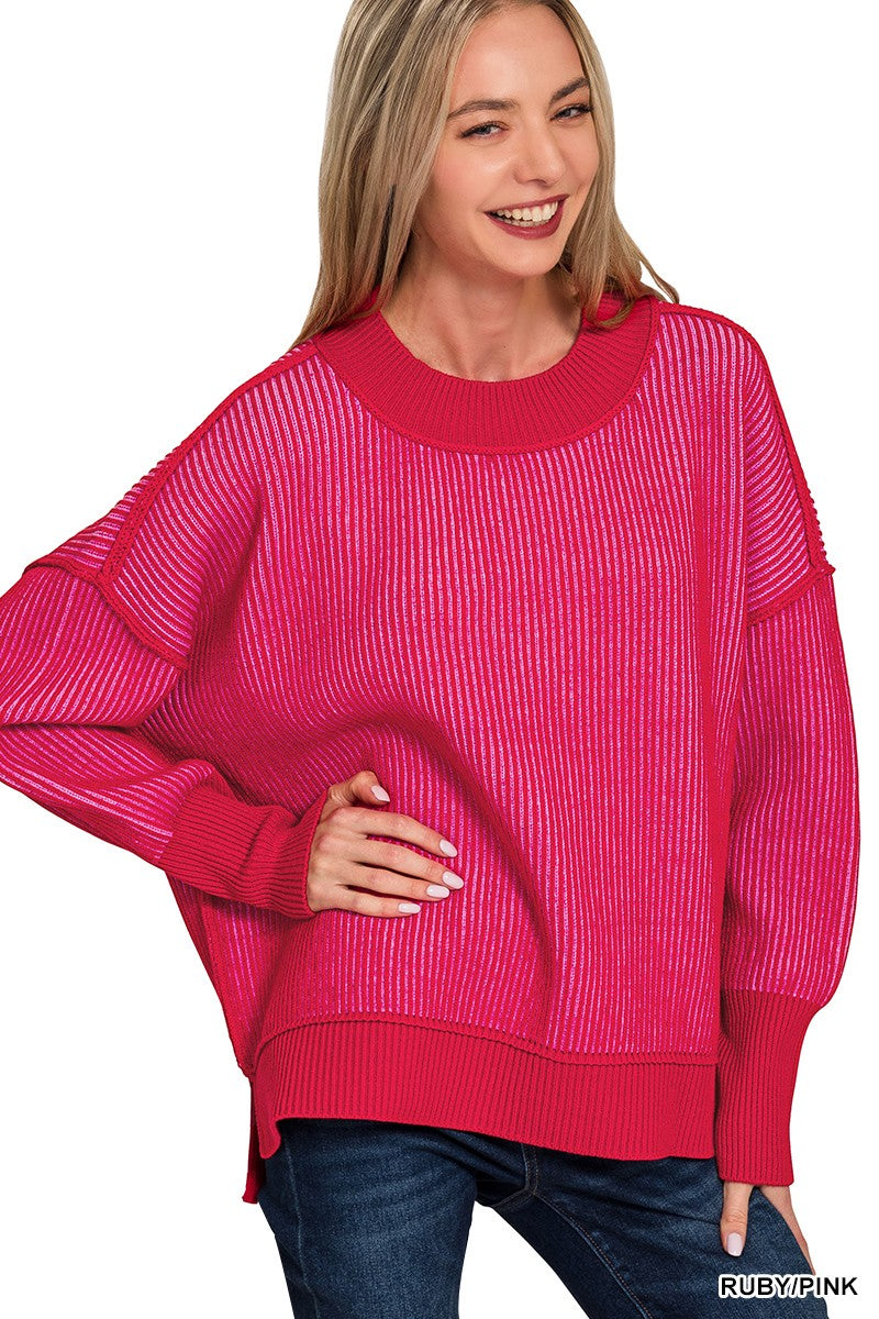 Exposed Seam Two Tone Sweater Ruby/Pink