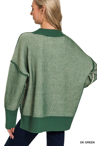 Exposed Seam Two Tone Sweater Dk Green