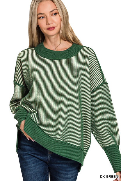 Exposed Seam Two Tone Sweater Dk Green