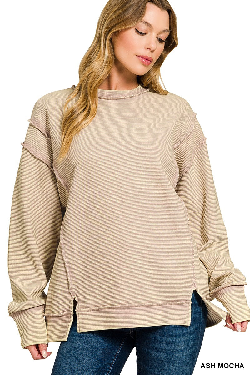 Acid Washed Double Ribbed Exposed-seam Pullover