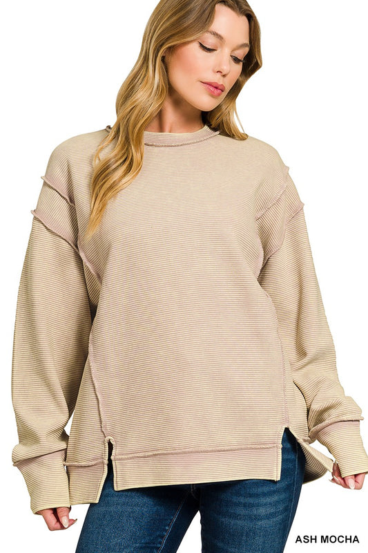 Acid Washed Double Ribbed Exposed-seam Pullover