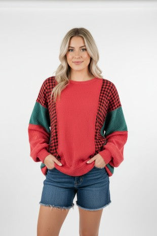 Long Sleeve Color Block Christmas Top PREORDER