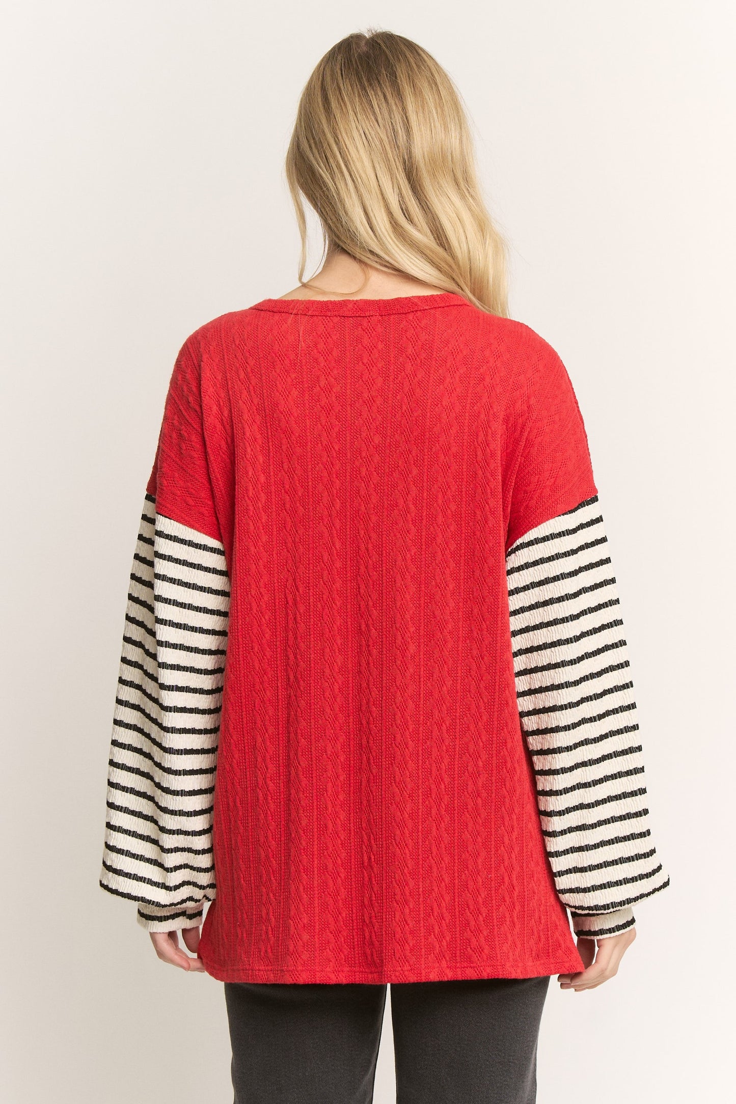 Solid And Stripe Top With Christmas Patch