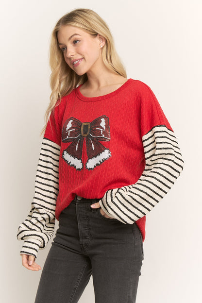 Solid And Stripe Top With Christmas Patch