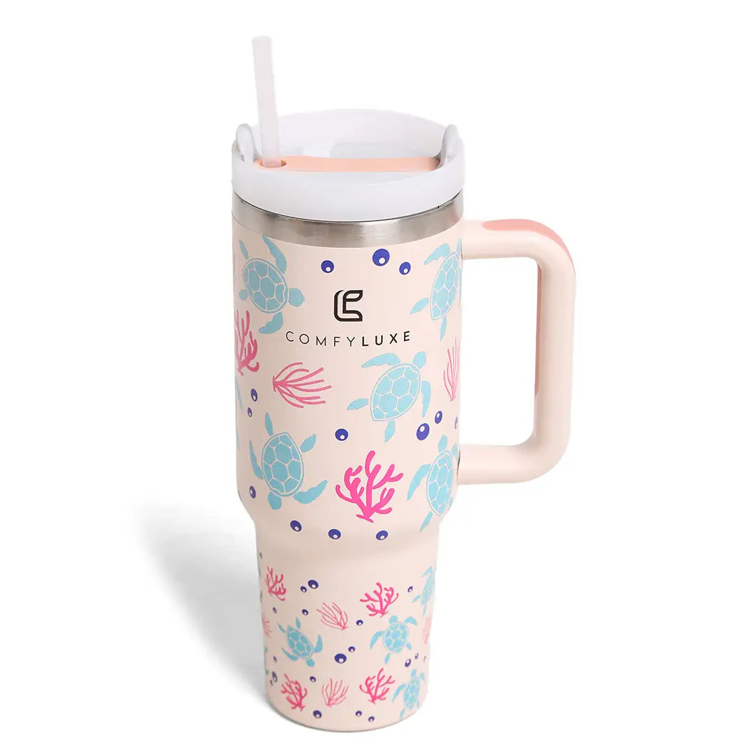 Turtle Coral Ocean Theme 40oz Tumbler with Handle