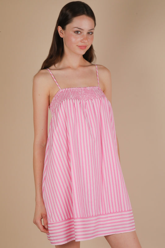 Smocking Detail Stripe Woven Mini Sundress (PREORDER)