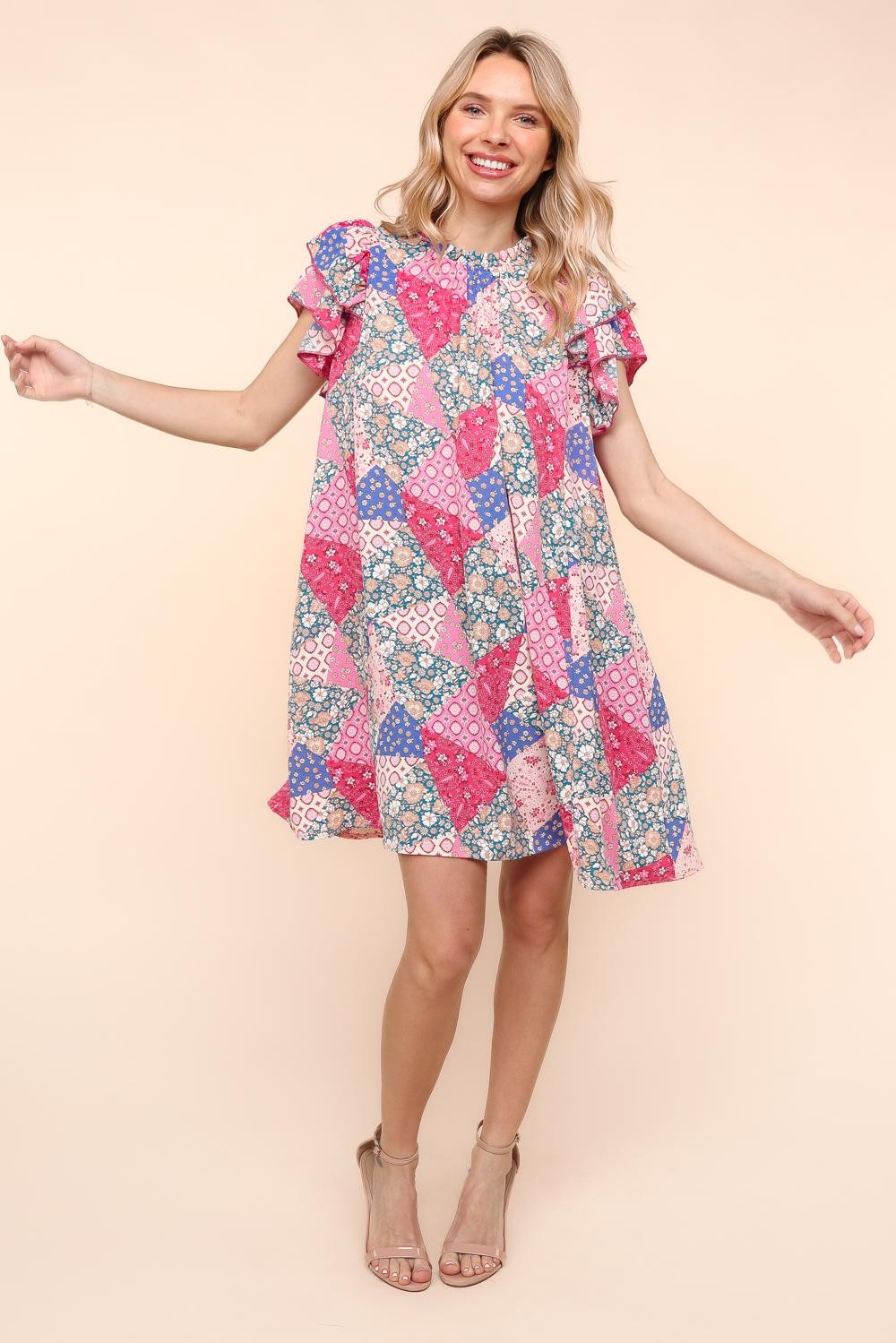 Tunic Knee Length Patchwork Print Spring Dress