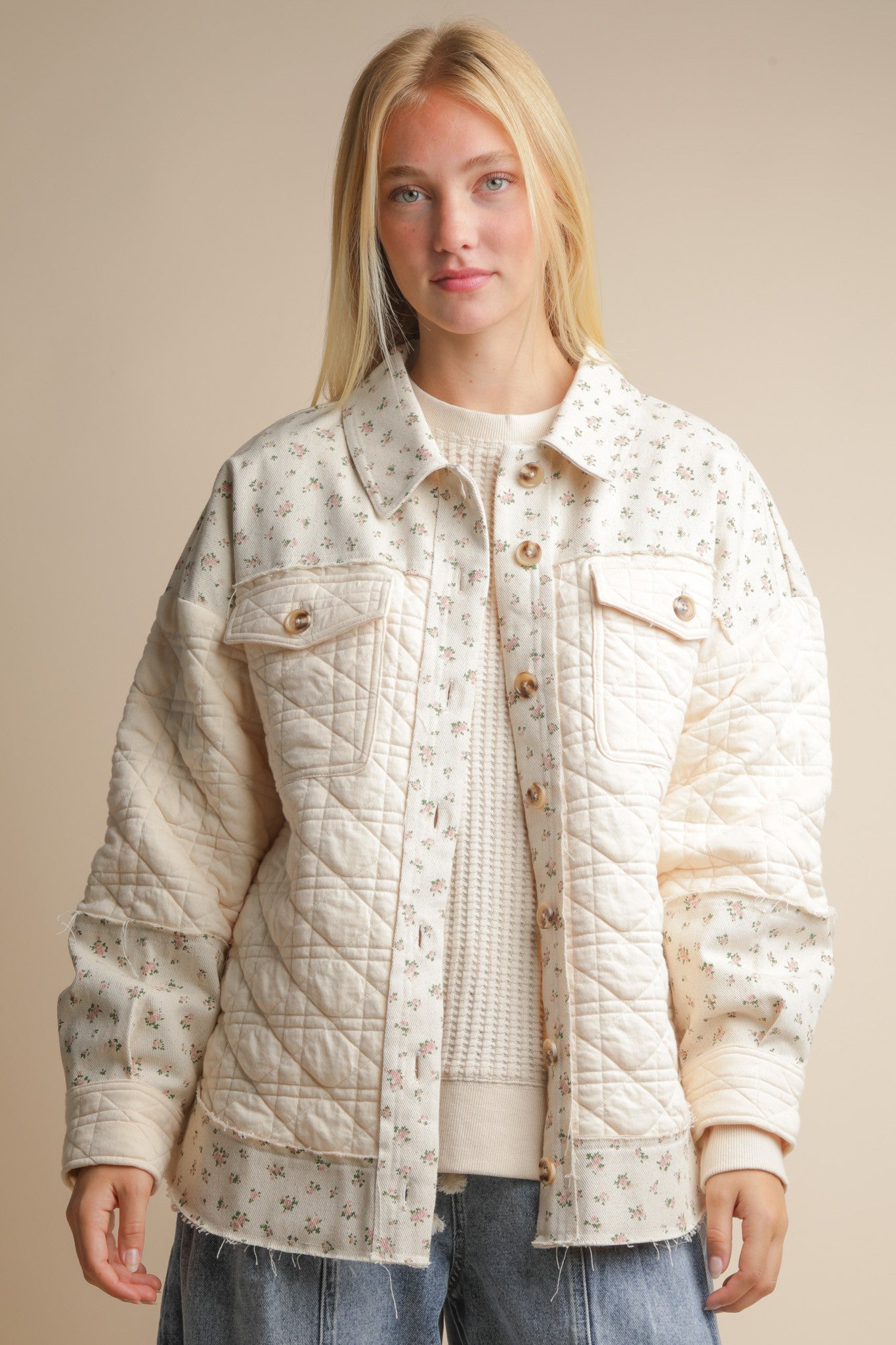 Oversized Floral Printed Contrast Cotton Jacket PREORDER