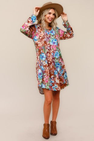 Floral Babydoll Midi Dress W/ Side Pocket PREORDER