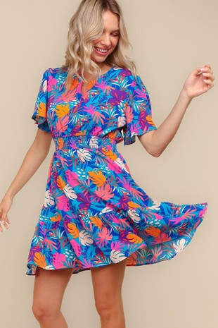 Smocked Waist Tiered Floral Print Woven Dress PREORDER