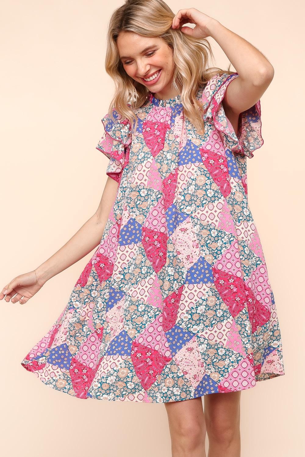 Tunic Knee Length Patchwork Print Spring Dress