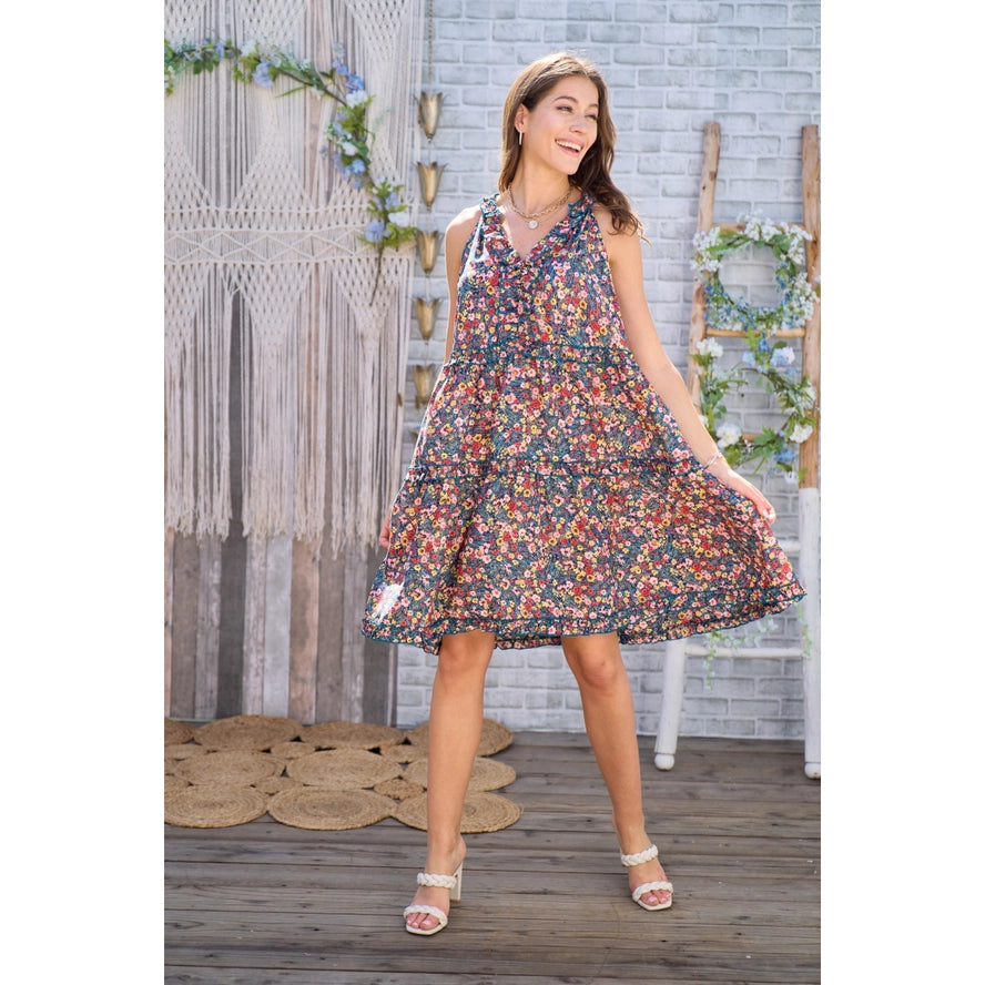 Tropical Sleeveless Floral Printed Short Dress