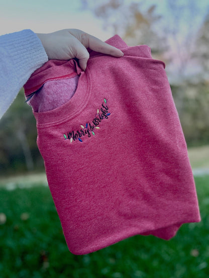 Merry & Bright Embroidered Collar Crewneck
