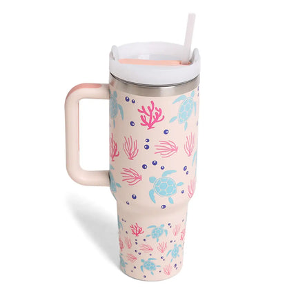 Turtle Coral Ocean Theme 40oz Tumbler with Handle