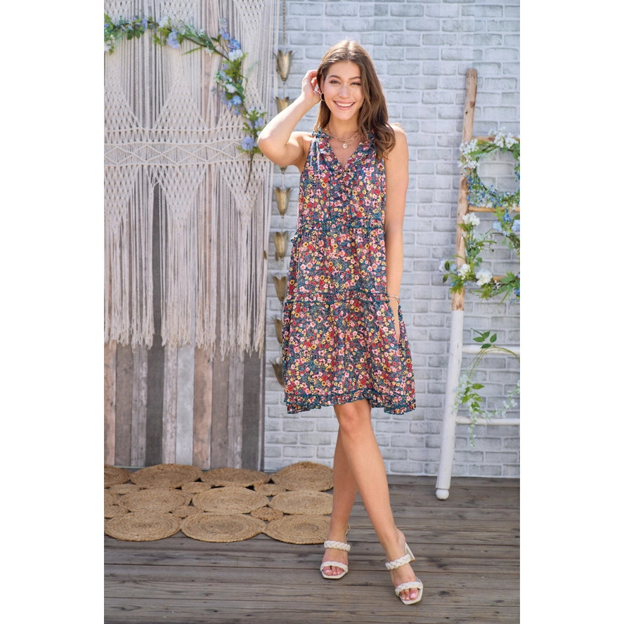 Tropical Sleeveless Floral Printed Short Dress
