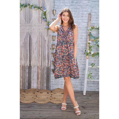 Tropical Sleeveless Floral Printed Short Dress
